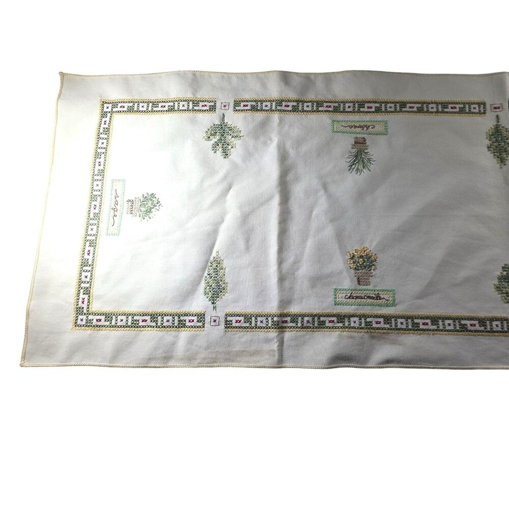 Table Runner Embroidered Herb cottagecore country grannycore kitchen linen vtg